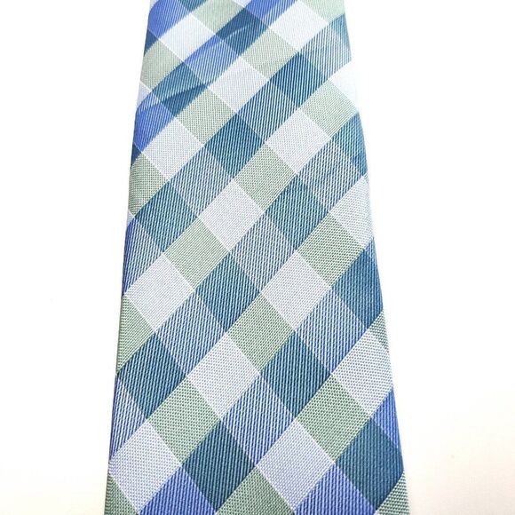 Nautica Blue Green White Silk Tie Woven Check - Picture 2 of 5